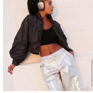 Free People Movement Black Glitz Blitz Bomber Puffer Jacket
